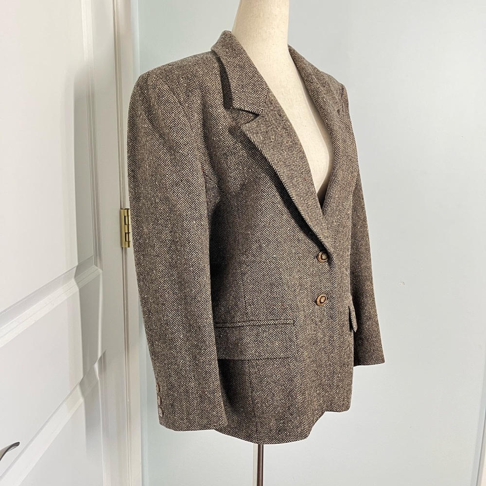 Pendleton 100% virgin wool vintage brown herringbone jacket size Petite … - Picture 7 of 12